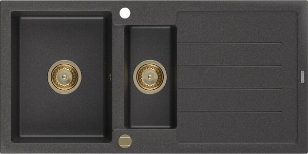 Mexen Andres, gránit mosogató 1000x500x200 mm, 1,5 kamrás, fekete foltos arany szifonnal, 6515101510-76-G