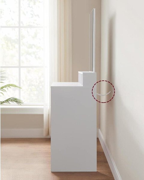 Fésülködőasztal nagy tükörrel, 2 fiókkal, modern kozmetikai asztal, fehér