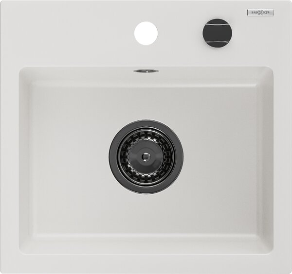 Mexen Milo, gránit mosogató 435x410x171 mm, 1 kamrás, fehér, fekete szifonnal, 6505441000-20-B
