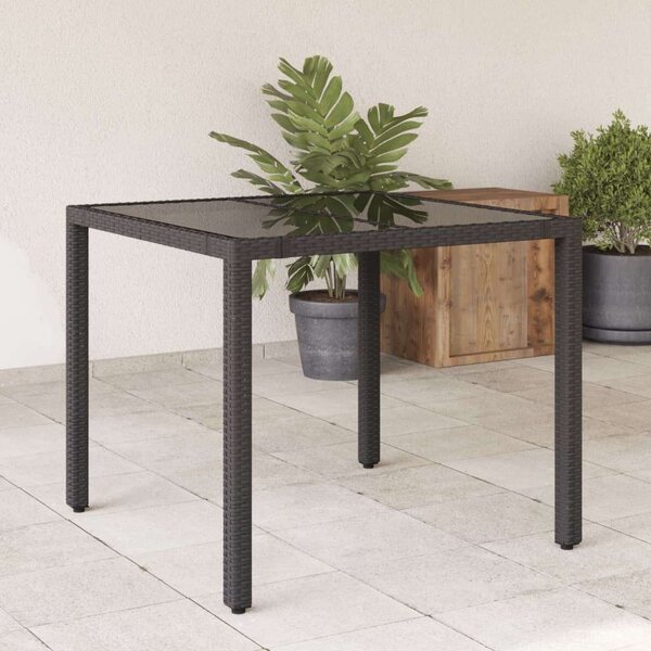 VidaXL - Polyrattan Kerti Asztal - Üveglap - 90x90 cm