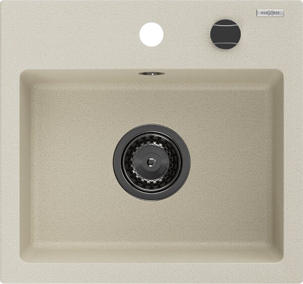 Mexen Milo, gránit mosogató 435x410x171 mm, 1 kamrás, bézs, fekete szifonnal, 6505441000-69-B