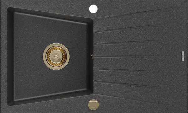Mexen Cesar, gránit mosogató 775x470x190 mm, 1 kamrás, fekete foltos arany szifonnal, 6514771010-76-G