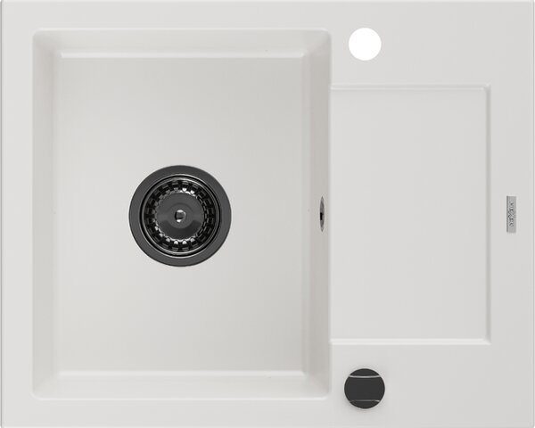 Mexen Enzo, gránit mosogató 576x465x174 mm, 1 kamrás, fehér, fekete szifonnal, 6506571005-20-B