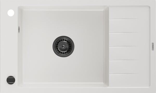 Mexen Elias, gránit mosogató gránit 795x480x200 mm, 1 kamrás, fehér, fekete szifonnal, 6511791005-20-B