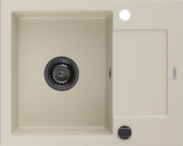 Mexen Enzo, gránit mosogató 576x465x174 mm, 1 kamrás, bézs, fekete szifonnal, 6506571005-69-B