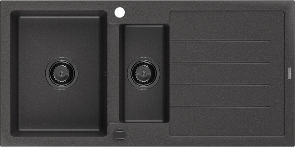 Mexen Andres, gránit mosogató 1000x500x200 mm, 1,5 kamrás, fekete foltos fekete szifonnal, 6515101510-76-B