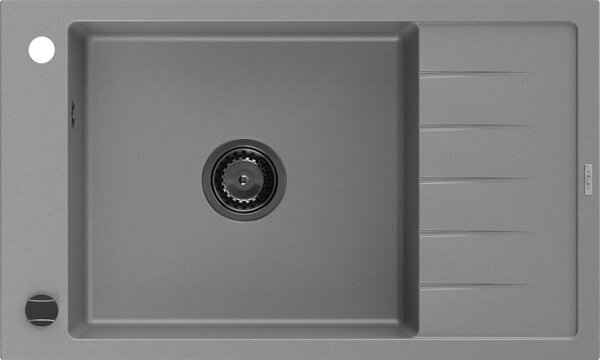 Mexen Elias1-medencés gránit mosogató edényszárítóval 795 x 480 mm, Szürke, szifon Fekete - 6511791005-71-B