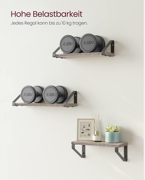 Fali polc, lebegő polc, 3 darabos készlet, szürke-fekete