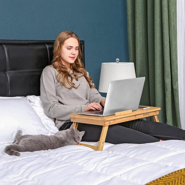 Bambusz laptopasztal, állítható magasságú összecsukható laptoptartó