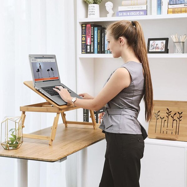Bambusz laptopasztal, állítható magasságú összecsukható laptoptartó
