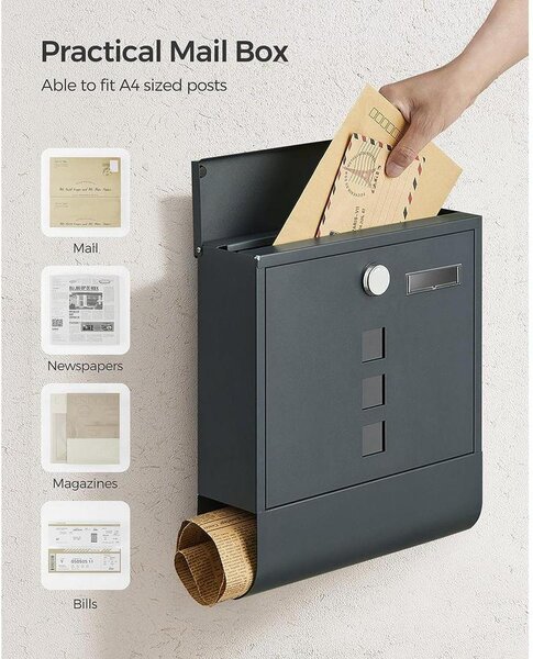 Postaláda újságtartóval, névtáblával antracitszürke