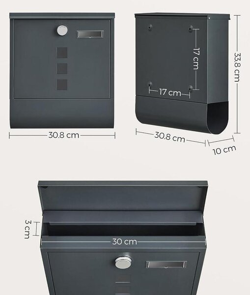 Postaláda újságtartóval, névtáblával antracitszürke