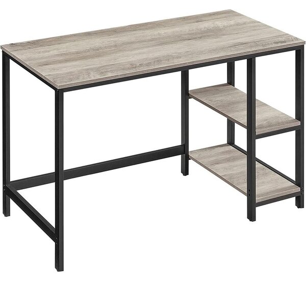 Íróasztal 120x60 cm, számítógépes asztal 2 polccal bal vagy jobb oldalon, greige