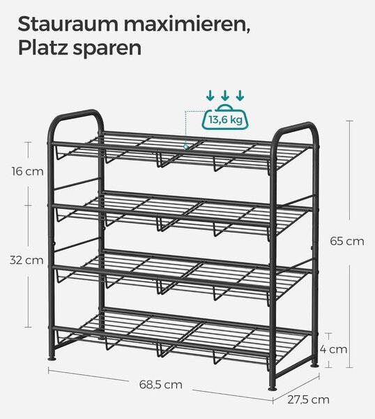 4 szintes cipőtartó, egymásra rakható tárolópolc