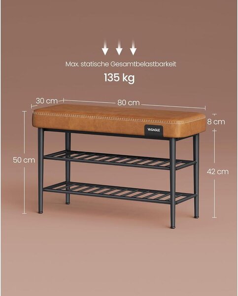 EKHO Cipőpad, Bejárati cipőtartó 30x80x50 cm, karamellbarna