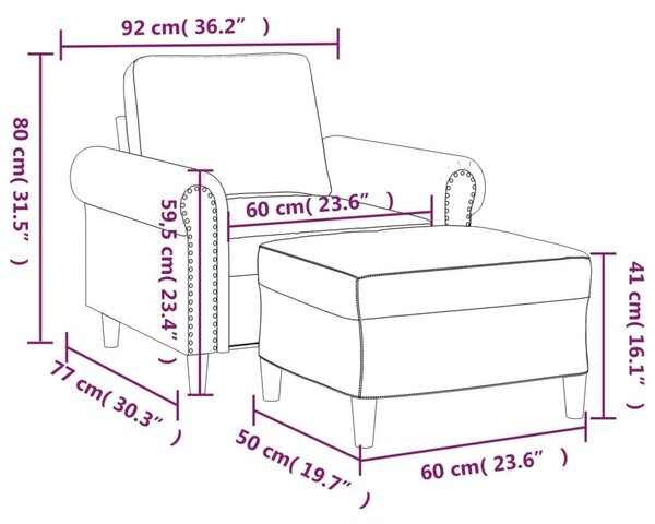 VidaXL fekete műbőr kanapéfotel lábtartóval 60 cm