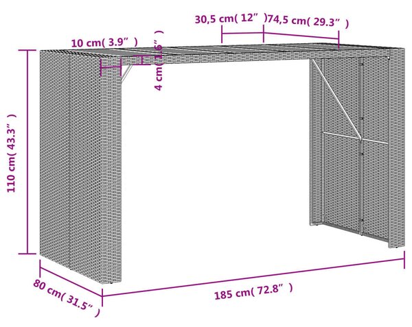 VidaXL szürke polyrattan kerti asztal akácfa lappal 185 x 80 x 110 cm