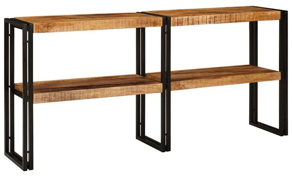 Konzolasztal polcokkal Barna 160 x 33 x 75 cm Tömör Mangófát