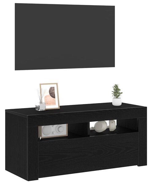 TV szekrény 90 x 35 x 40 cm Fekete tölgy Szerelt Fa