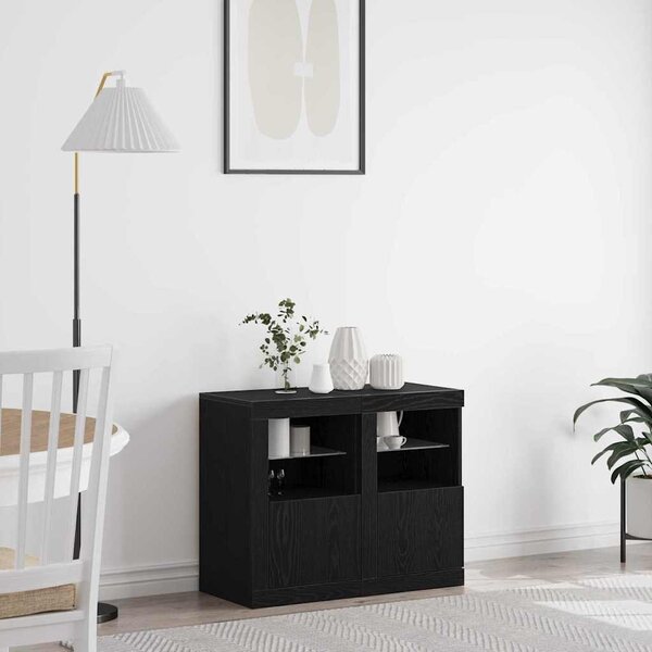 LED tálaló 2 db 41 x 37 x 67 cm Szerelt Fa Fekete tölgy