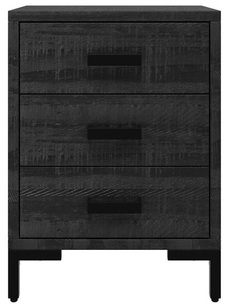 2 db fekete tömör fenyőfa éjjeliszekrény 40x30x55 cm