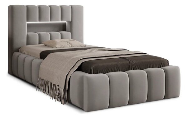 Szürke kárpitozott ágyneműtartós egyszemélyes ágy ágyráccsal 90x200 cm Lamica – ELTAP