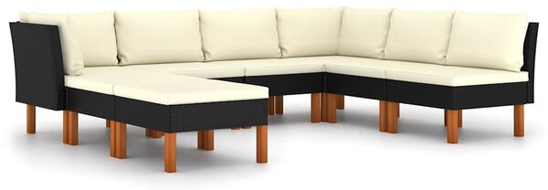 8 részes fekete polyrattan kerti ülőgarnitúra párnákkal