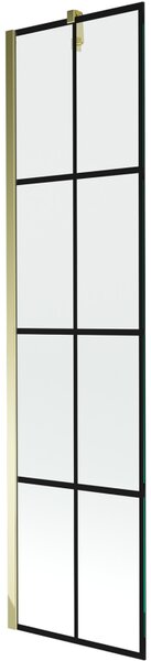 Mexen Next, kádparaván 1 szárny 50 x 150 cm, fix szárny, 6 mm átlátszó üveg fekete mintával, arany profil, 895-050-000-00-77-50