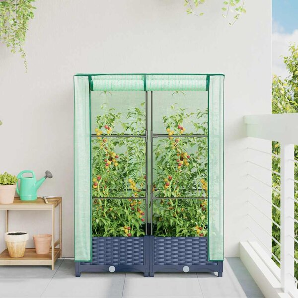 Rattan megjelenésű magaságyás melegháztakaróval 80x40x123 cm
