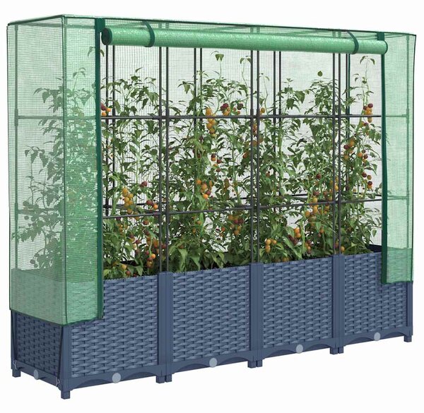 Rattan hatású magaságyás üvegháztakaróval 160 x 40 x 138 cm