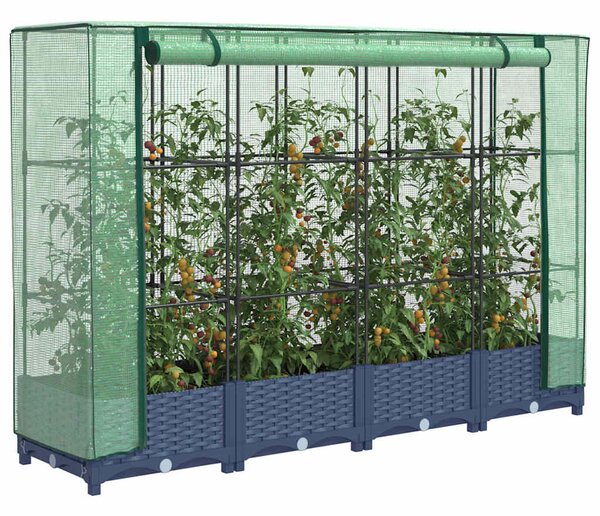 Rattan hatású magaságyás üvegháztakaróval 160 x 40 x 123 cm