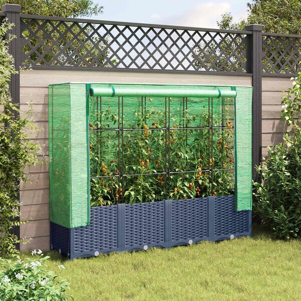 Rattan hatású magaságyás üvegháztakaróval 160 x 40 x 138 cm
