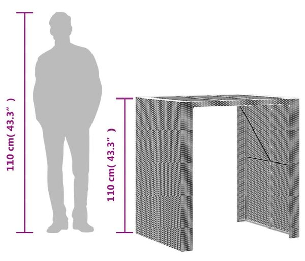 VidaXL fekete polyrattan kerti asztal akácfa lappal 105 x 80 x 110 cm