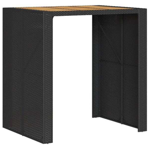 VidaXL fekete polyrattan kerti asztal akácfa lappal 105 x 80 x 110 cm