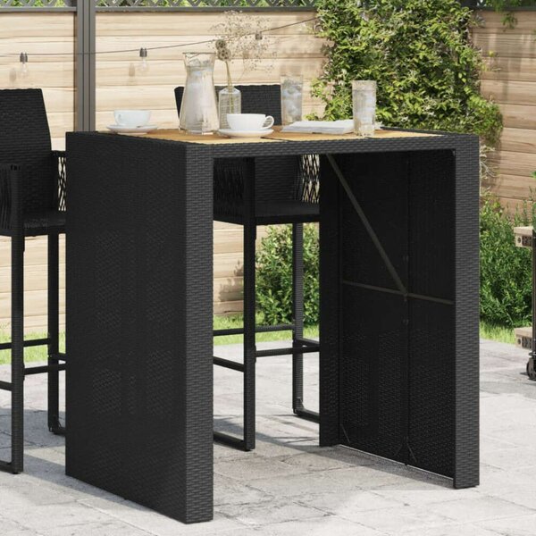 VidaXL fekete polyrattan kerti asztal akácfa lappal 105 x 80 x 110 cm