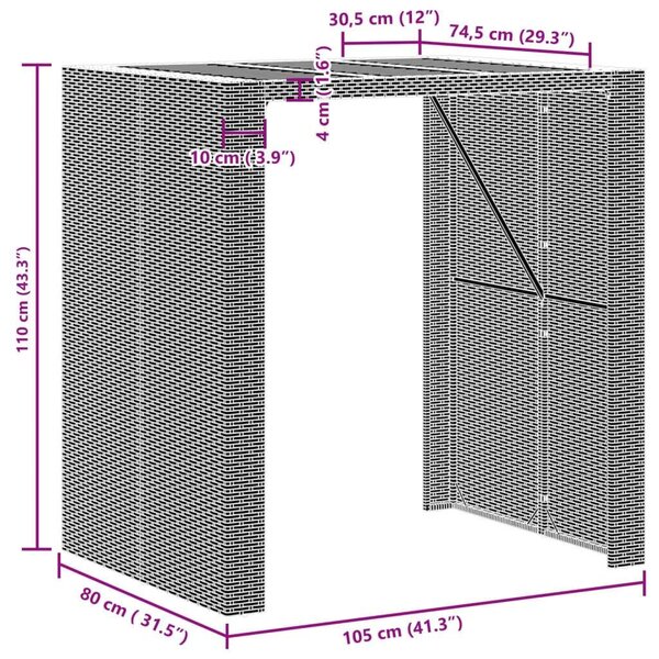 VidaXL fekete polyrattan kerti asztal akácfa lappal 105 x 80 x 110 cm
