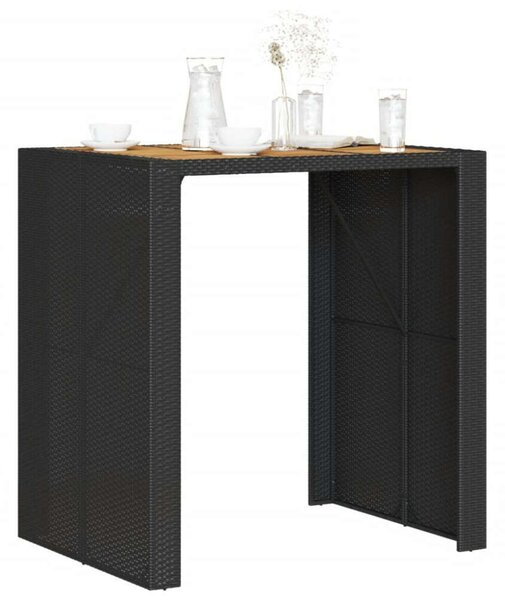 VidaXL fekete polyrattan kerti asztal akácfa lappal 105 x 80 x 110 cm