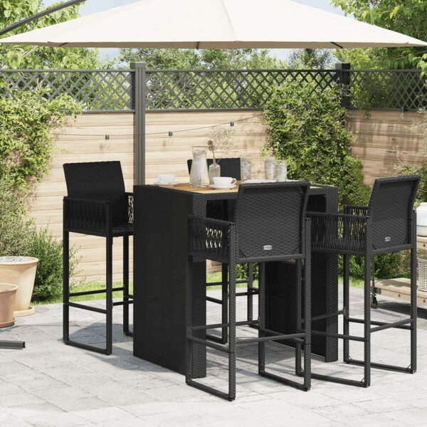 VidaXL fekete polyrattan kerti asztal akácfa lappal 105 x 80 x 110 cm
