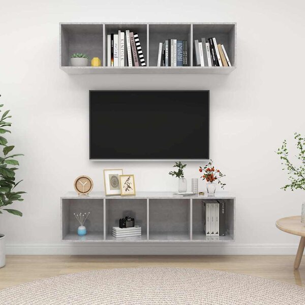 2 db betonszürke szerelt fa falra szerelhető TV-szekrény