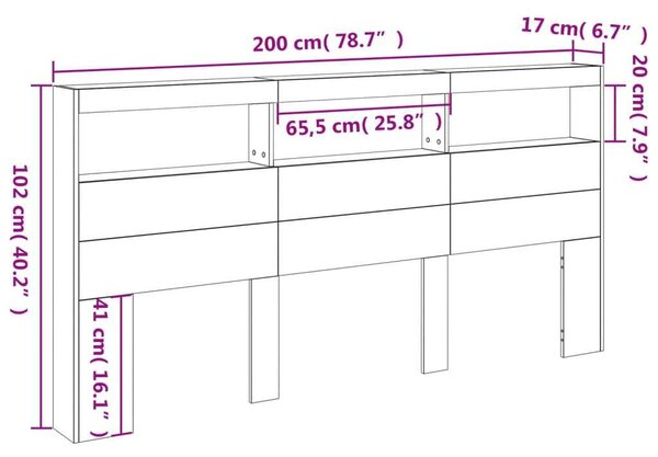 VidaXL Áthidalószekrény - LED Világítás - Fehér - 200x17x102 cm