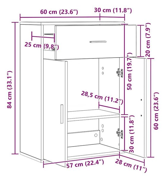 VidaXL betonszürke szerelt fa tálalószekrény 60 x 30 x 84 cm