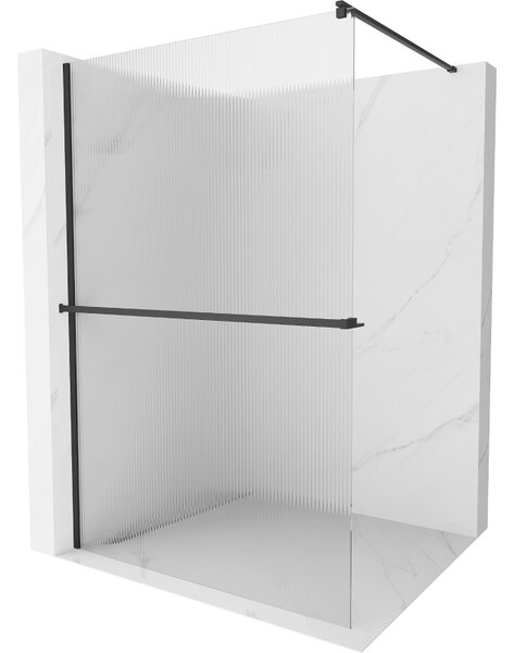 Mexen Kioto, zuhanyparaván polccal és törülközőtartóval 70 x 200 cm, 8 mm-es üveg bordás mintával, fekete profil, 800-070-121-70-09