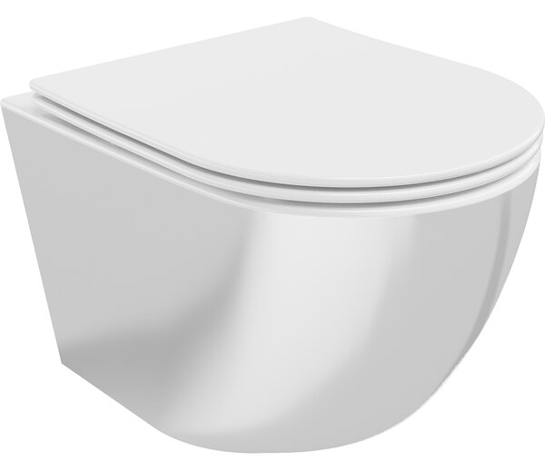 Mexen Lena perem nélküli WC-csésze lassan lecsukódó, vékony duroplast ülőkével, fehér/ezüst - 30224004