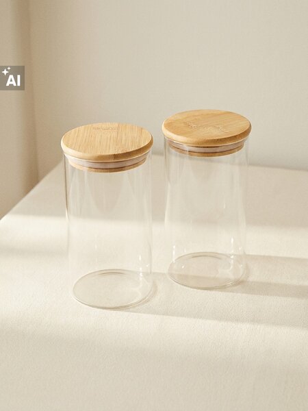Sinsay - Üveg élelmiszertárolók bambusz fedéllel 2 pack - clear
