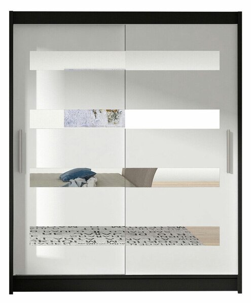 Gardróbszekrény Closico Camera XIII, Laminált forgácslap, 200x150x58cm, Fekete, Fehér