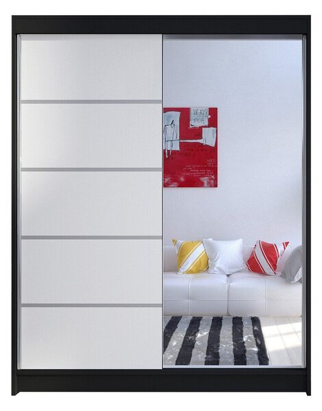 Gardróbszekrény Closico Vastor III, Laminált forgácslap, 200x150x58cm, Fekete, Fehér