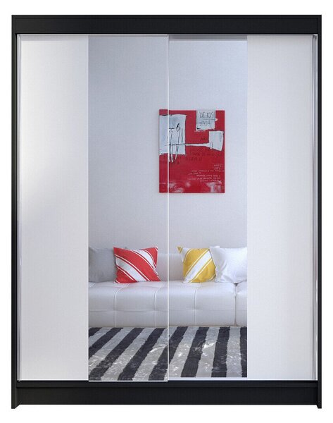 Gardróbszekrény Closico Vastor II, Laminált forgácslap, 200x150x58cm, Fekete, Fehér
