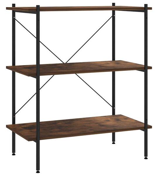 Fekete és sötét faszínű 3 szintes polcrendszer 80x40x92 cm