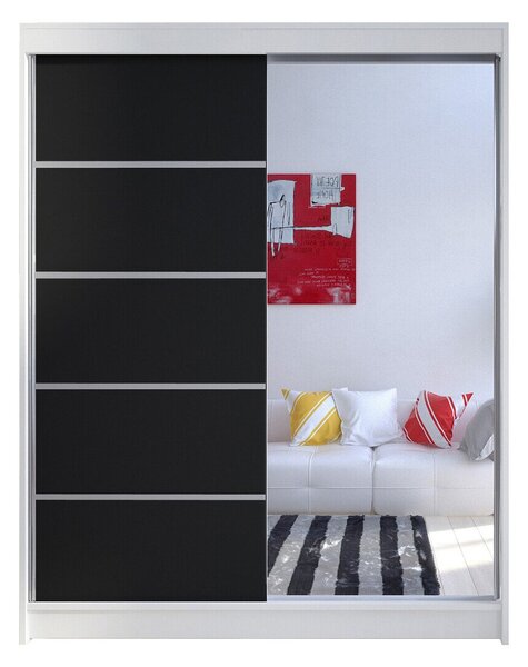 Gardróbszekrény Closico Vastor III, Laminált forgácslap, 200x150x58cm, Fekete, Fehér