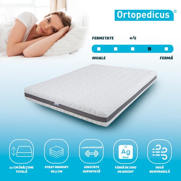 Ortopedicus ®, Ortopéd matrac, Memória HD 15+5, rugók nélkül, ezüstion, Grün Tech®, 140x190